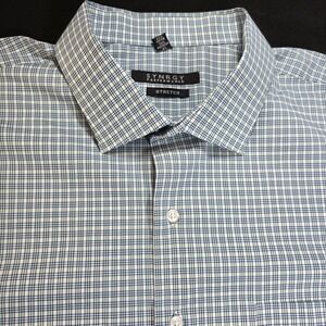 SYNRGY Performance Stretch Dress Shirt Mens Blue Green White Grid Long Sleeve